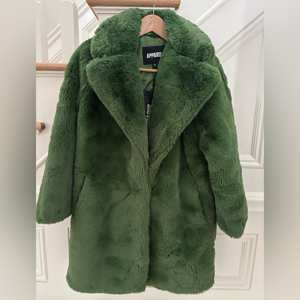 NWOT Apparis Stella Green Faux Fur Coat